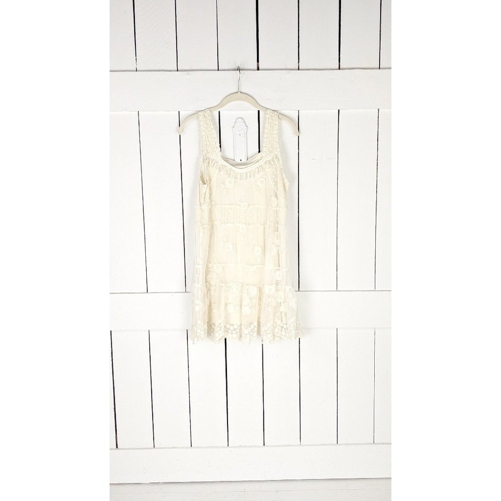 90s vintage crochet lace sheer sleeveless tunic ruffle boho top